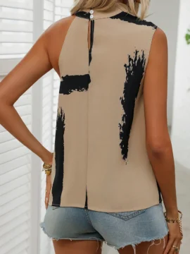 Abstract Print Cowl Neck Sleeveless Blouse Abstract Print Cowl Neck Sleeveless Blouse - Image 2