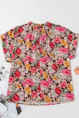 Floral Ruffle V-Neck Tie Front Blouse Floral Ruffle V-Neck Tie Front Blouse - Image 7