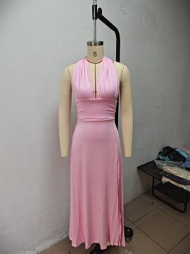 Sexy Halterneck V-neck Slit Dress Summer Backless Strappy Skirt Fashion Temperament Clothing Women Sexy Halterneck V-neck Slit Dress Summer Backless Strappy Skirt Fashion Temperament Clothing Women - Image 4