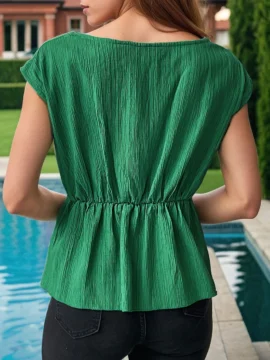 Twisted Round Neck Cap Sleeve Blouse - Image 2