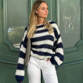 Loose Striped Pullover Sweater Fashion Versatile Long-sleeved Knitted Tops For Women Clothing Loose Striped Pullover Sweater Fashion Versatile Long-sleeved Knitted Tops For Women Clothing - Image 3