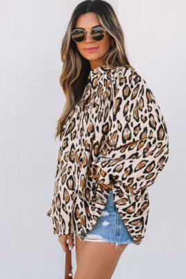 Jet Stream Oversized Leopard Print Balloon Sleeve Casual Shirt Jet Stream Oversized Leopard Print Balloon Sleeve Casual Shirt - Image 3