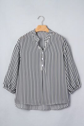 Black Striped Half Sleeve Button-Up Shirt - Image 4