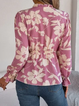 Floral Print Mock Neck Peplum Blouse - Image 2
