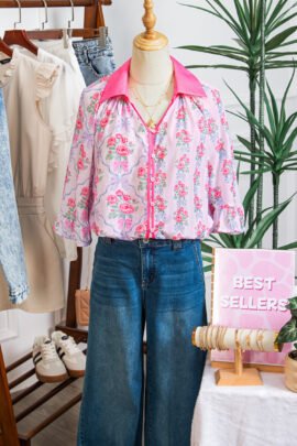 Purple Floral Collared Ruffled Half Sleeve Shirt Purple Floral Collared Ruffled Half Sleeve Shirt - Image 5