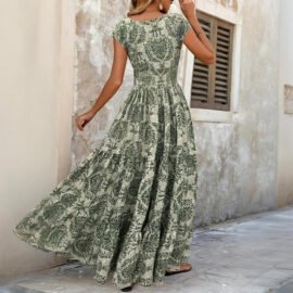 Boho Floral Print V Neck Maxi Dress - Image 5