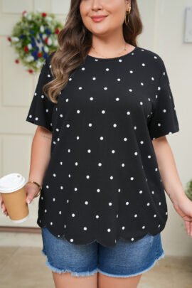Black Plus Size Dotted Casual T Shirt Black Plus Size Dotted Casual T Shirt - Image 8