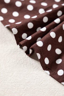 Brown Polka Dot Ruffled High Neck Shirred Ruffle Hem Blouse Brown Polka Dot Ruffled High Neck Shirred Ruffle Hem Blouse - Image 12