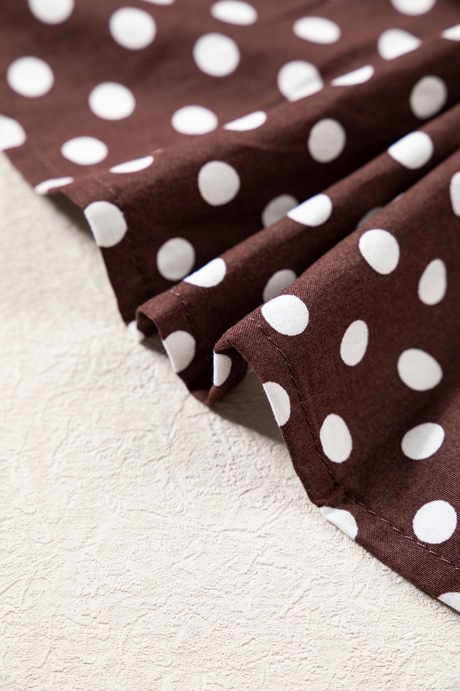 Brown Polka Dot Ruffled High Neck Shirred Ruffle Hem Blouse Brown Polka Dot Ruffled High Neck Shirred Ruffle Hem Blouse - Image 12