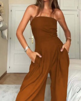Loose Tube-top Jumpsuit Ins Fashion Backless Wide Leg Long Pants Overalls Women's Clothing - Image 10