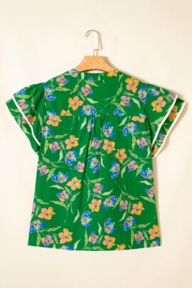 Green Plus Size Ruffled Short Sleeve Floral Top Green Plus Size Ruffled Short Sleeve Floral Top - Image 8