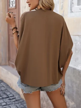 Oversized V-Neck Pleat Front Tunic Top - Image 2