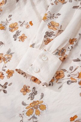 Apricot Floral Printed Silky Button Up Long Sleeve Shirt Apricot Floral Printed Silky Button Up Long Sleeve Shirt - Image 6