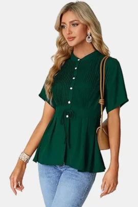 Pleated Peplum Button Down Blouse Pleated Peplum Button Down Blouse - Image 4