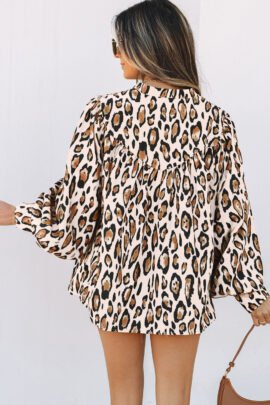 Jet Stream Oversized Leopard Print Balloon Sleeve Casual Shirt Jet Stream Oversized Leopard Print Balloon Sleeve Casual Shirt - Image 2