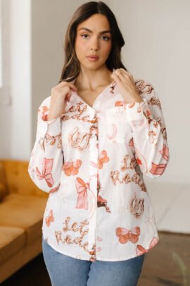 White Rodeo Cowgirl Print Western Button up Shirt - Image 4