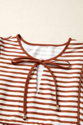 Brown Stripe Babydoll Long Sleeve Blouse Brown Stripe Babydoll Long Sleeve Blouse - Image 6