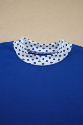 Dark Blue Polka Dot Trim Baggy Pullover 2pcs Short Set - Image 8