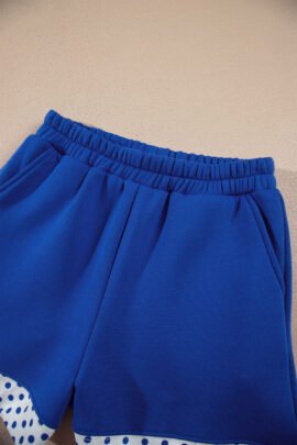 Dark Blue Polka Dot Trim Baggy Pullover 2pcs Short Set - Image 10