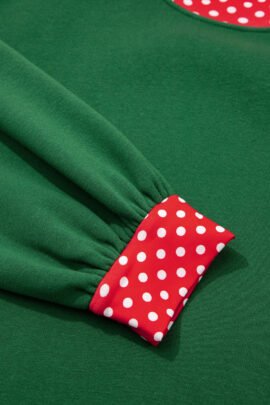 Racing Red Polka Dot Patchwork Round Neck Plus Size Sweatshirt - Image 44