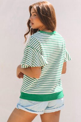 Parchment Contrast Detail Striped Ruffle Short Sleeve Top Parchment Contrast Detail Striped Ruffle Short Sleeve Top - Image 6
