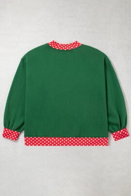 Racing Red Polka Dot Patchwork Round Neck Plus Size Sweatshirt - Image 40