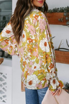 Fiery Red Cakewalk Floral Smocked Blouse Fiery Red Cakewalk Floral Smocked Blouse - Image 10