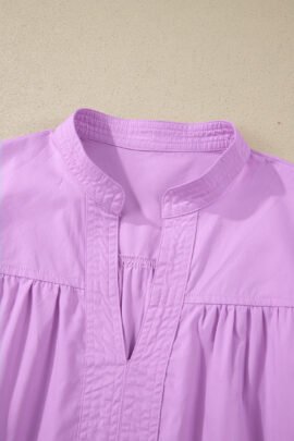 Phalaenopsis Stitched Detail V Neck Puffy Half Sleeve Blouse Phalaenopsis Stitched Detail V Neck Puffy Half Sleeve Blouse - Image 7