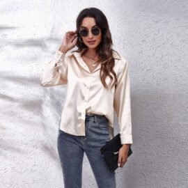 Satin Shirt Women Satin Imitation Silk Long Sleeve Shirt New Satin Shirt Women Satin Imitation Silk Long Sleeve Shirt New - Image 2