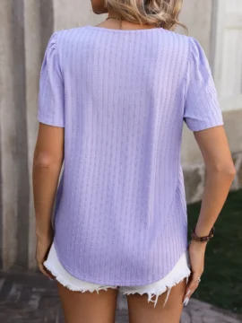 Square Neck Pleated Knit Summer Blouse - Image 2
