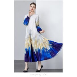 Tie Dye Pleated Maxi Dress Long Sleeve - Image 3