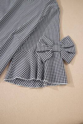 Black Plus Size Plaid Bow Decor Bell Sleeve Round Neck Jumper Black Plus Size Plaid Bow Decor Bell Sleeve Round Neck Jumper - Image 6