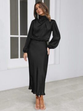 Elegant Temperament Long-sleeved Dress Satin Halterneck Formal Evening Dresses Women Clothing Elegant Temperament Long-sleeved Dress Satin Halterneck Formal Evening Dresses Women Clothing - Image 10