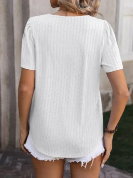 Square Neck Pleated Knit Summer Blouse - Image 9