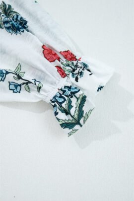 White Floral Print Frilled Collar V Neck Button Down Long Sleeve Shirt White Floral Print Frilled Collar V Neck Button Down Long Sleeve Shirt - Image 7