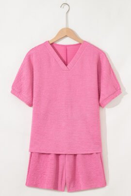 Orange Textured V Neck T Shirt and Shorts Set Orange Textured V Neck T Shirt and Shorts Set - Image 6