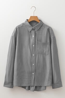 Black Stripe Button Up Oversized Casual Shirt Black Stripe Button Up Oversized Casual Shirt - Image 5