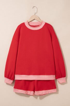 Dark Blue Polka Dot Trim Baggy Pullover 2pcs Short Set - Image 19