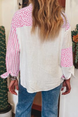 Pink Leopard Striped Western Casual Shirt Pink Leopard Striped Western Casual Shirt - Image 2
