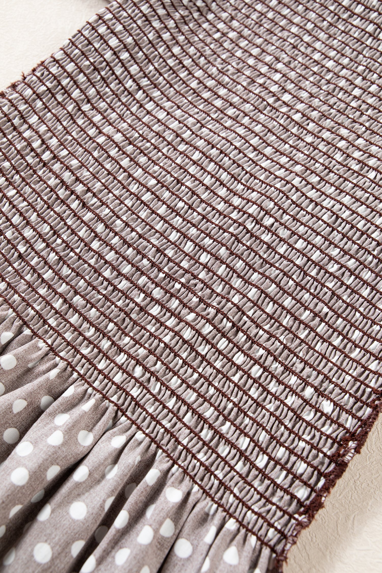Brown Polka Dot Ruffled High Neck Shirred Ruffle Hem Blouse Brown Polka Dot Ruffled High Neck Shirred Ruffle Hem Blouse - Image 11