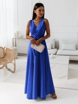 V-neck Sleeveless Dress With Belt Summer Fashion Party Club Evening Maxi Dresses For Women Clothing V-neck Sleeveless Dress With Belt Summer Fashion Party Club Evening Maxi Dresses For Women Clothing - Image 6