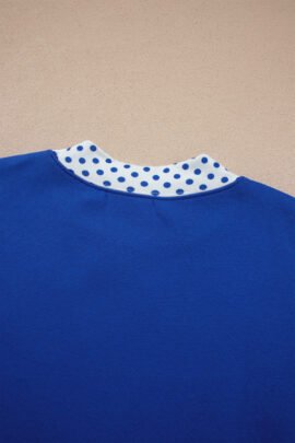 Dark Blue Polka Dot Trim Baggy Pullover 2pcs Short Set - Image 6