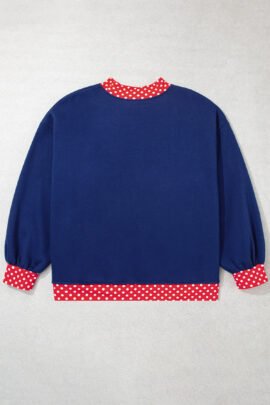Racing Red Polka Dot Patchwork Round Neck Plus Size Sweatshirt - Image 17