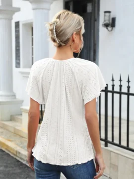 Eyelet Lace Tie Neck Flutter Sleeve Blouse Eyelet Lace Tie Neck Flutter Sleeve Blouse - Image 8