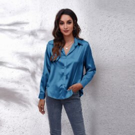 Satin Shirt Women Satin Imitation Silk Long Sleeve Shirt New Satin Shirt Women Satin Imitation Silk Long Sleeve Shirt New - Image 4