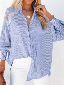 Striped Button Down Smocked Cuff Shirt - Image 2