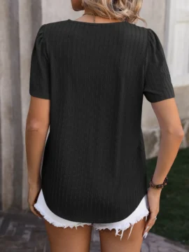 Square Neck Pleated Knit Summer Blouse - Image 21