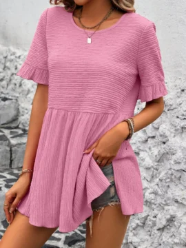 Crinkle Textured Ruffle Babydoll Blouse - Image 18