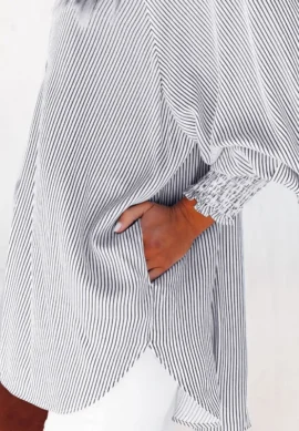 Striped Button Down Smocked Cuff Shirt - Image 12