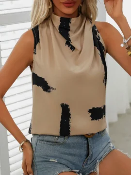 Abstract Print Cowl Neck Sleeveless Blouse Abstract Print Cowl Neck Sleeveless Blouse - Image 4